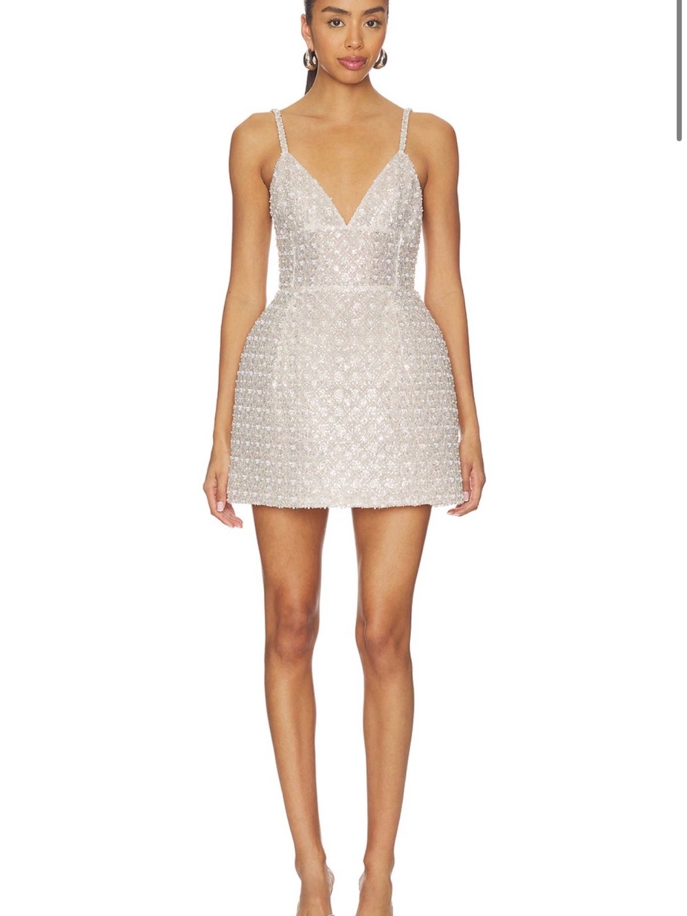 Bronx and Banco Champagne Beaded V-Neck Mini Dress